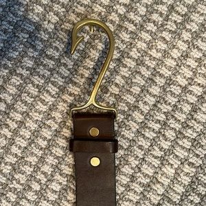 Mens fish hook brown leather belt